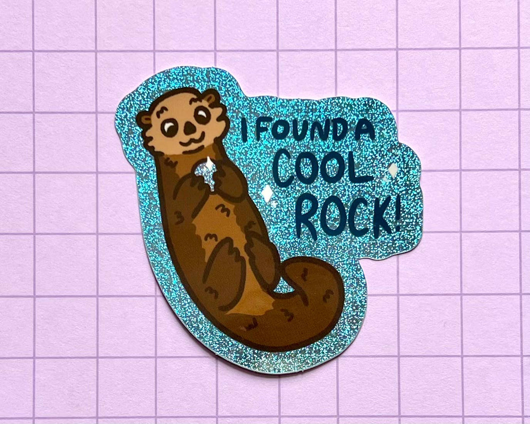 Otter with a Rock Holographic Glitter Sticker